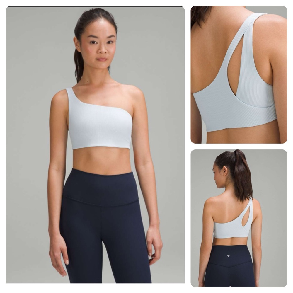 Lululemon Ribbed Nulu Asymmetrical Bra Light Support A/B Cup Powder Blue Sz 10